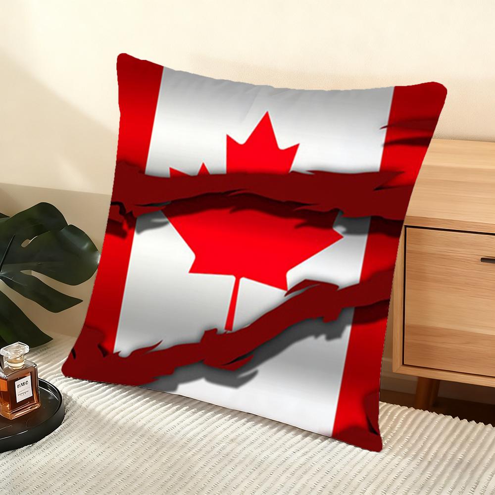 Canada Canadian Flag Ca Leaf Cushion Cover Soft Short Plush Pillow Cover Smooth Cozy Texture Aesthetic Cushion Case Home Decor
