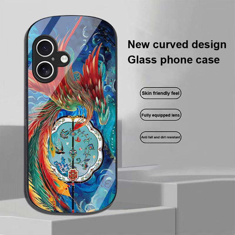 Golden Phoenix For Apple IPhone 16 11 13 15 14 Pro Max 12 Mini 7 8 Plus XR X XS Elliptical Shaped Tempered Glass Phone Case