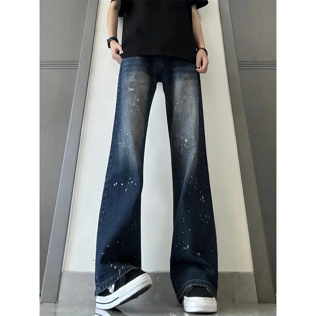 Guochao Paint Point Inkjet Black Gradual Change Jeans Men and Women American High Street Vibe Wind Straight Tube Slightly Pulled Scimitar Pants