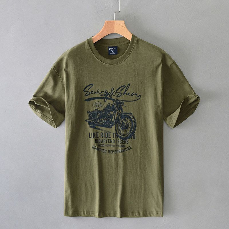 Summer American Short Sleeve T-Shirt Men Heavy Weight Pure Cotton Fashion Brand Printing Parka Loose Crew Neck Half Sleeve T-shirt Best Selling