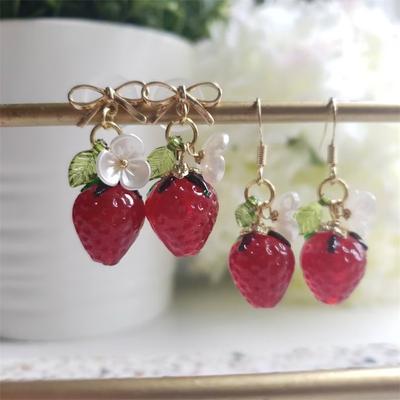 A Pair Glass Red Strawberry Drop Earrings
