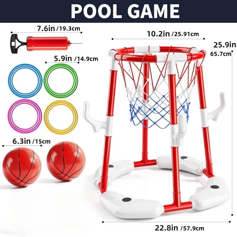 

2-In-1 Floating Pool Basketball Stand - Blue And Red Outdoor Water Games, Suitable For Family Entertainment Outdoor Water Basket