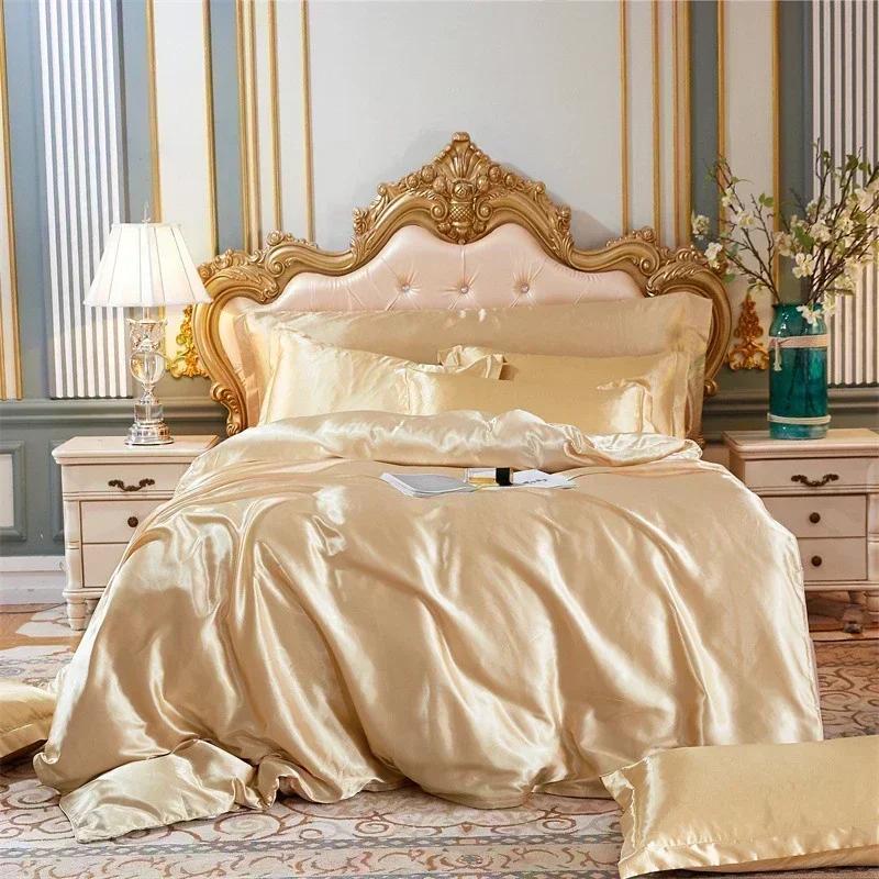 High End Queen Duvet Cover Set Silky Soft Cozy King Size Bedding Set Luxury Polyester Satin Smooth Single Double Bedding Sets