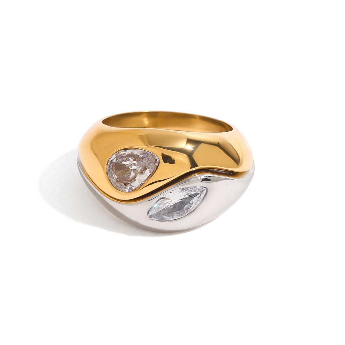 

Yori 18K Gold Plated Stainless Steel Ring with Dual Diamonds Elegant Wedding Party Jewelry Gift for Women Hypoallergenic Design 6 золотистый
