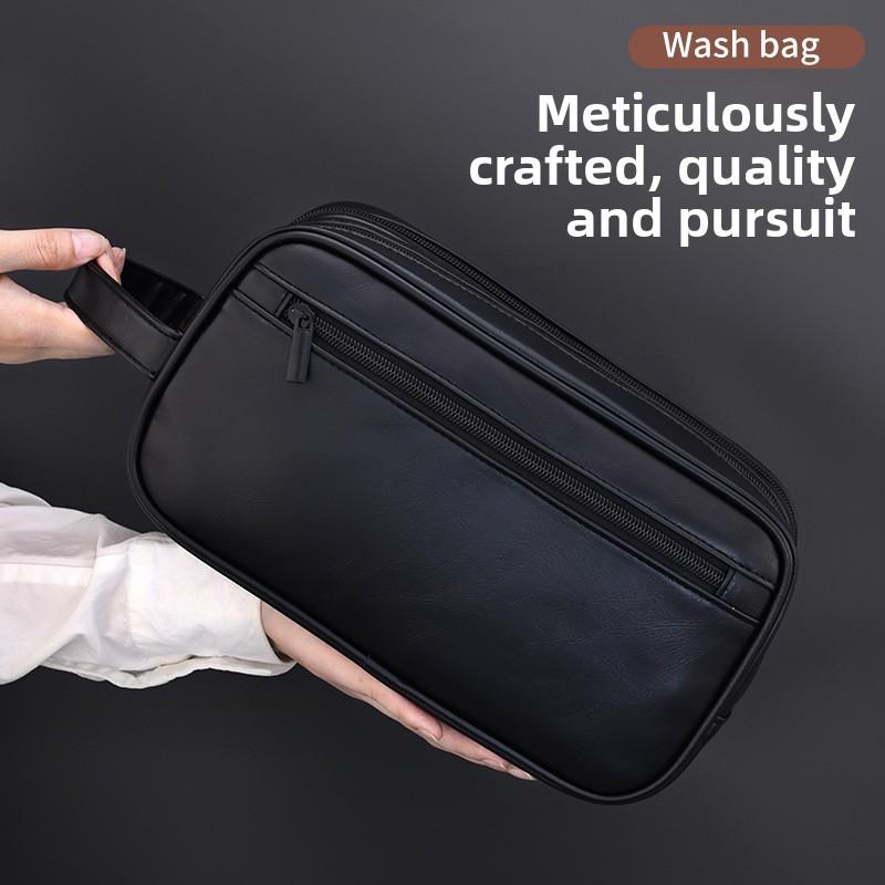 Business Travel Double Layer Mens Wash Bag With Waterproof Pu Material For Commuting And Storage