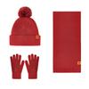 Knitted hat, women's winter double-layer velvet warm riding ear protection wool knitted hat scarf gloves three-piece set