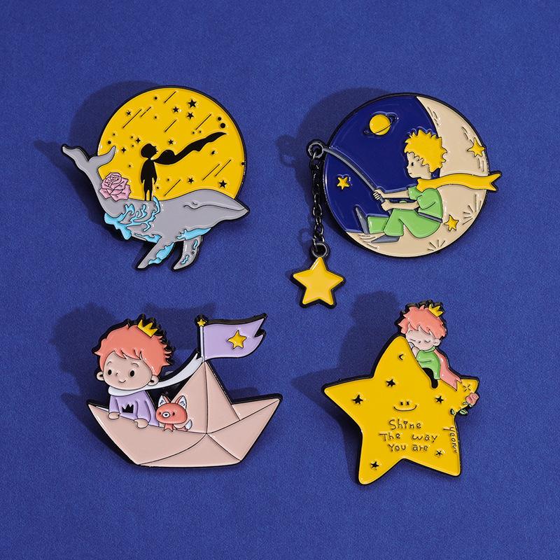 Cute Cartoon Little Prince Moon Star Fairy Tale Enamel Brooch Pin Art Badge Jewelry Decorate Accessories