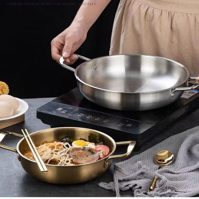 Korean Small Hot Boiler Seafood Dry Pot Lamian Noodles Pot Cooking Pan Stainless Steel Instant Noodles Pan Double Ear Soup Pan