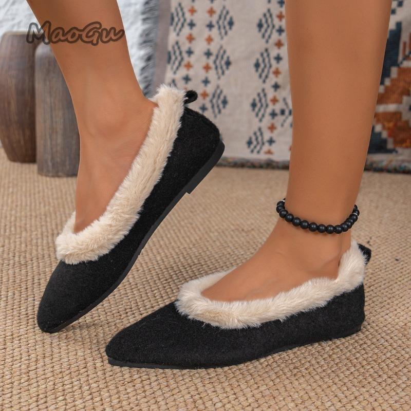 Fashion 2025 Autumn Winter Short Plush Women's Flats Warm Pointed Toe Slip On Casual Loafers Comfortable Shallow Shoes Zapatos De Mujer
