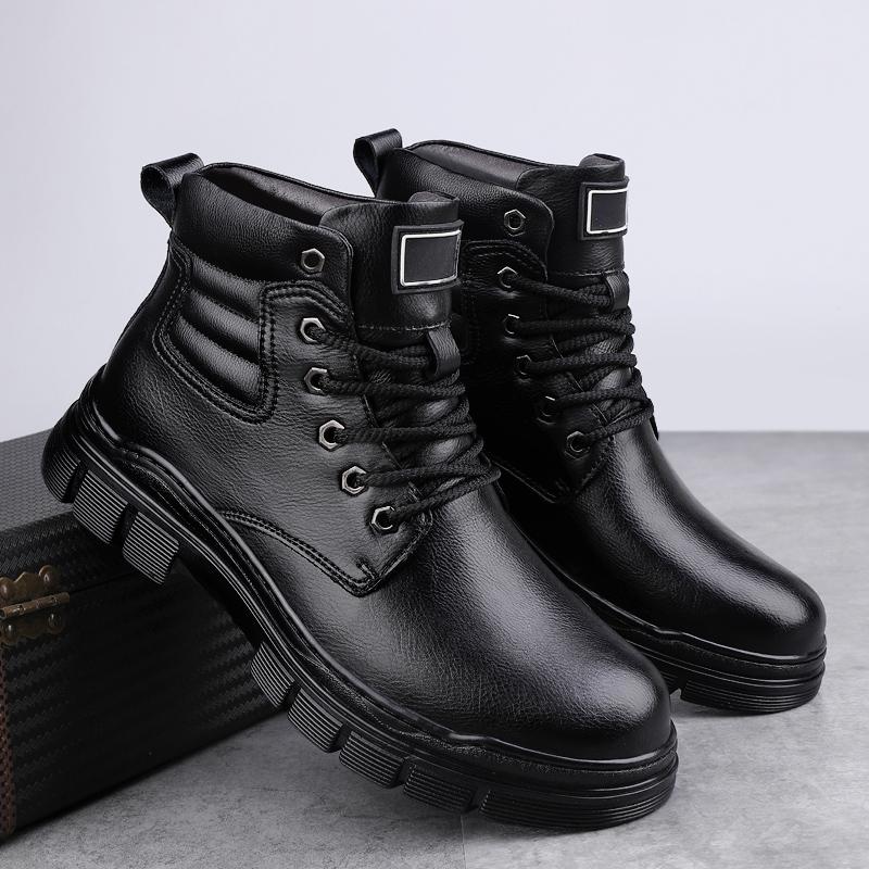 Luxury Brand Warm Platform Boots for Men Autumn Winter Cow Leather Men's High Top Shoes Fashion Male Ankle Boots Motocross Botas