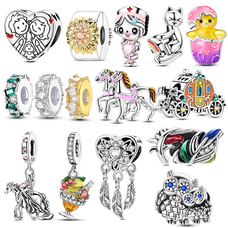 Original Copper Animal Charms Buckle Carriage Couple Dream Catcher Beads Pendants Fit Bracelet Diy Jewelry Gift