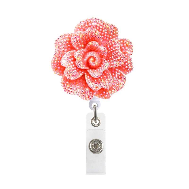 Resin Shiny Flowers Retractable Easy-to-pull Buckle Rotating Easy-to-pull Certificate Buckle Nurse Scroll Badge