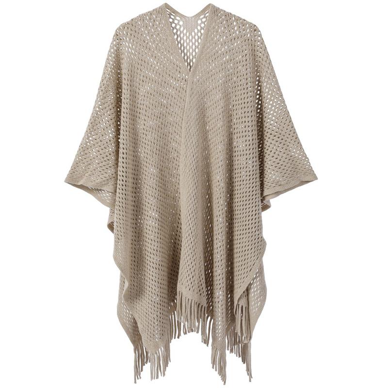 Autumn Winter Hollow Crochet Scarf Women Lady Layers Poncho Elegant Solid Tassel Shawl Scarve Capa Para Mujer Fashion Party New