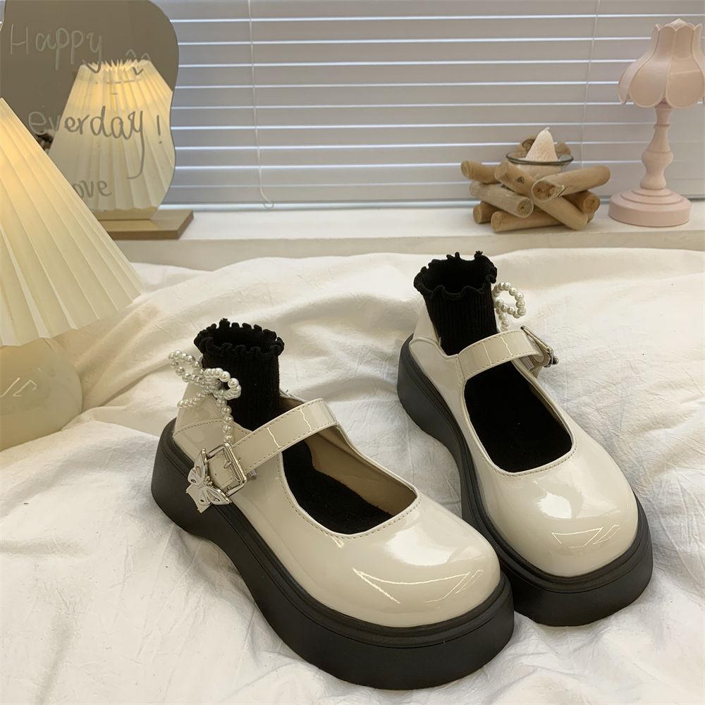 

Simple Lolita Shoes Platform Heels Mary Jane Shoes Black Platform Shoes Student College Sweet Medium Heel Women s Single Shoes 35 бежевый