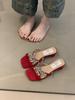 2025 summer French temperament socialite rhinestone open-toed word with thick heels high heels gentle fairy cool slippers