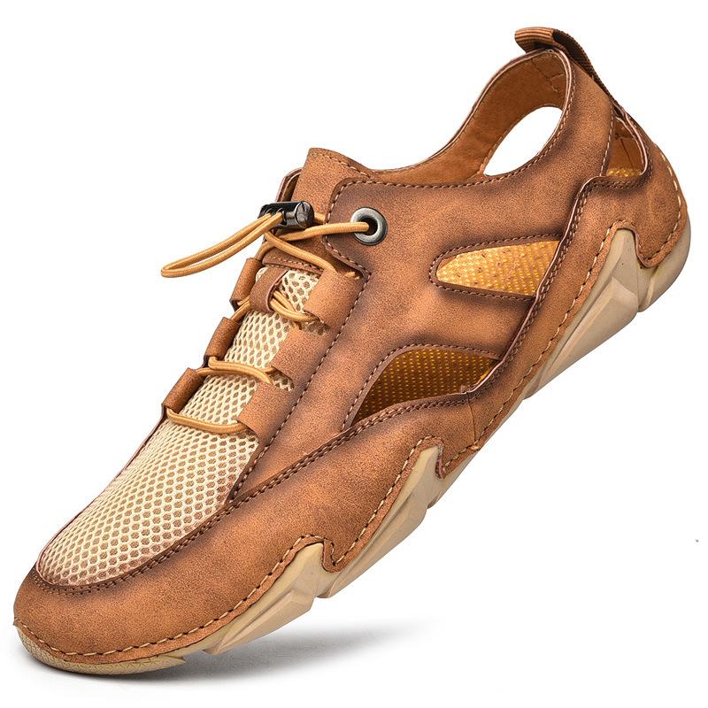 

Мужская обувь, новогодние сандалии, полые весенне-летние туфли, мужская повседневная обувь без шнуровки Gommino Mesh 47 коричневый