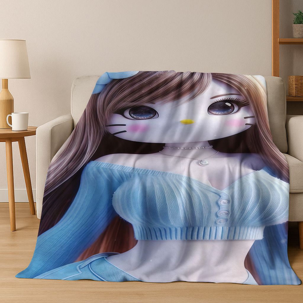 3D Sexy Hello Kitty Cat Girls Cartoon Flannel Blanket,Warm and Cozy Soft Throw Blanket for Home Bedroom Bed Sofa Picnic Cover
