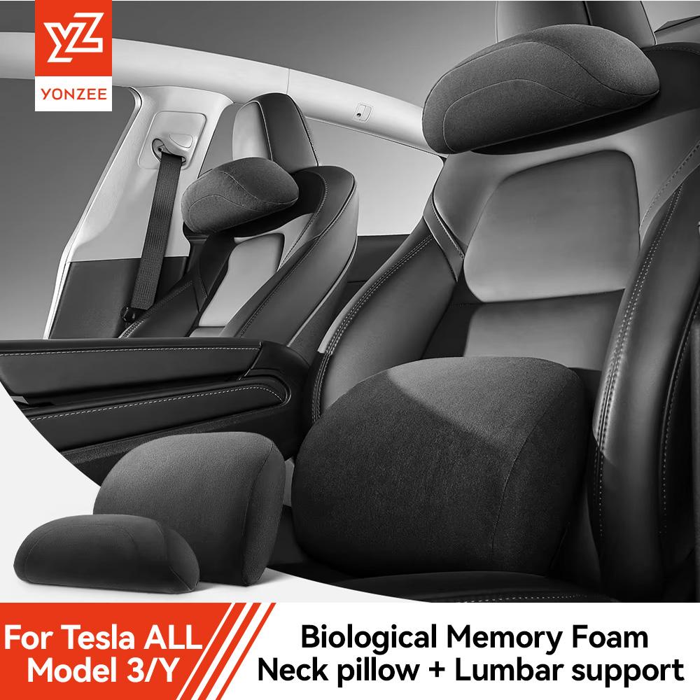 YZ For Tesla Model 3 Y Car Neck Pillow Memory Foam Protective Lumbar Back Support Car Seat Pillow Headrest Juniper Accessories