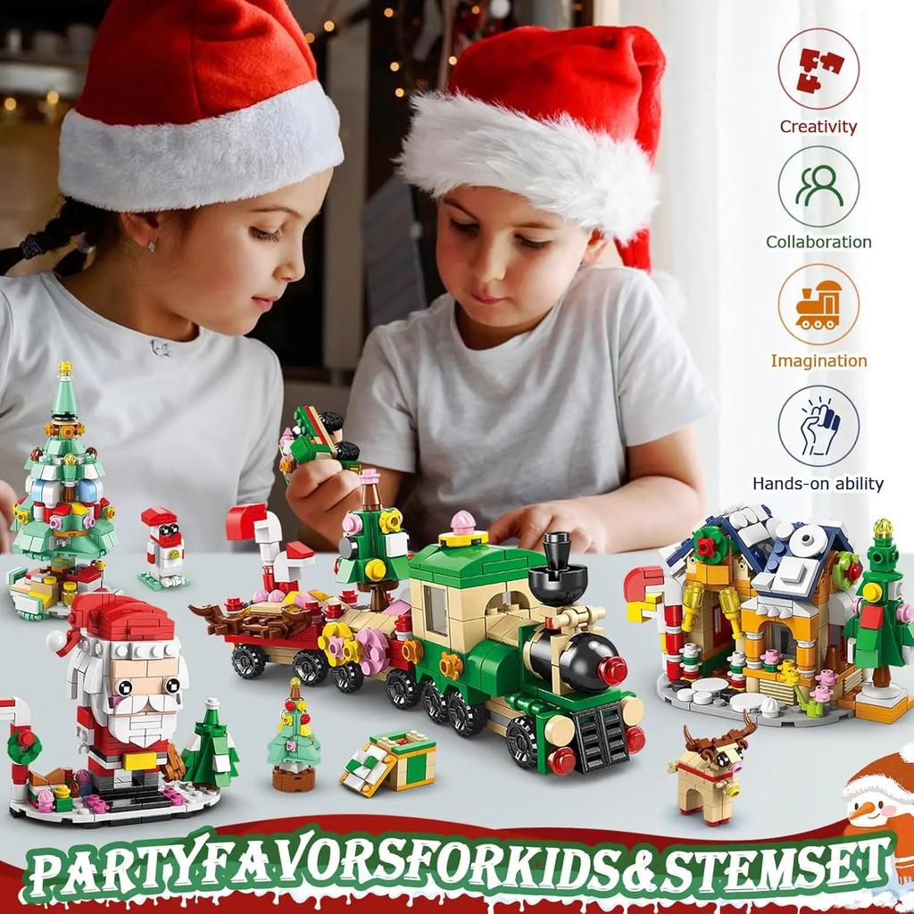 TOYLINX DIY Toys Christmas Series Building Block Education Set Kids with Multiple Christmas Elements for Holiday Decorations