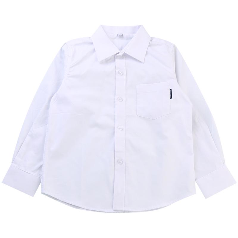 Kids' Long-Sleeve White Shirt with Pocket for Boys - Perfect for School Uniforms in Spring and Autumn