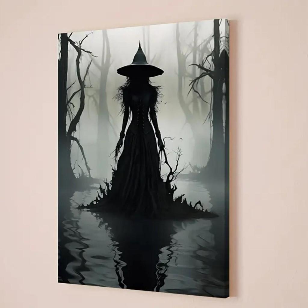 Halloween Witch Decorative Oil Painting on Canvas with Pine Wood Frame