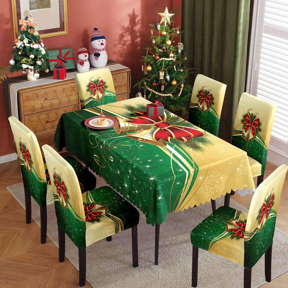 Festive Christmas Tablecloth and Chair Covers Set Waterproof Oil Resistant Holiday Dining Decor for Home