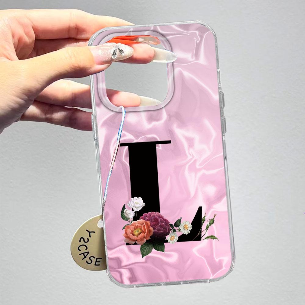 A-Z Black Letter Peony Flower Shockproof Phone Case For Samsung Galaxy A07 A17 A06 A16 A26 A36 A56 A12 A22 Shell Couple Cover