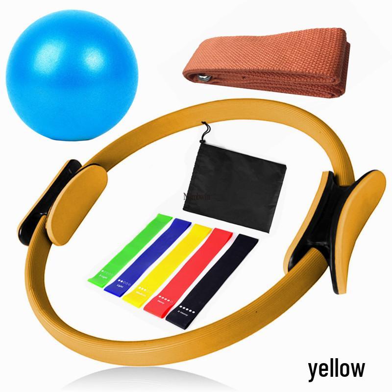 Yoga Fitness Set: 9-Piece TPE Elastic Band, 25cm Yoga Ball, Stretch Strap, Pilates Ring in Color Box