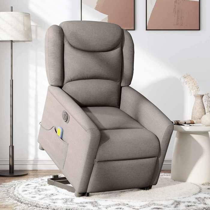 VidaXL Electric Massage Recliner Armchair Taupe Fabric 3303231