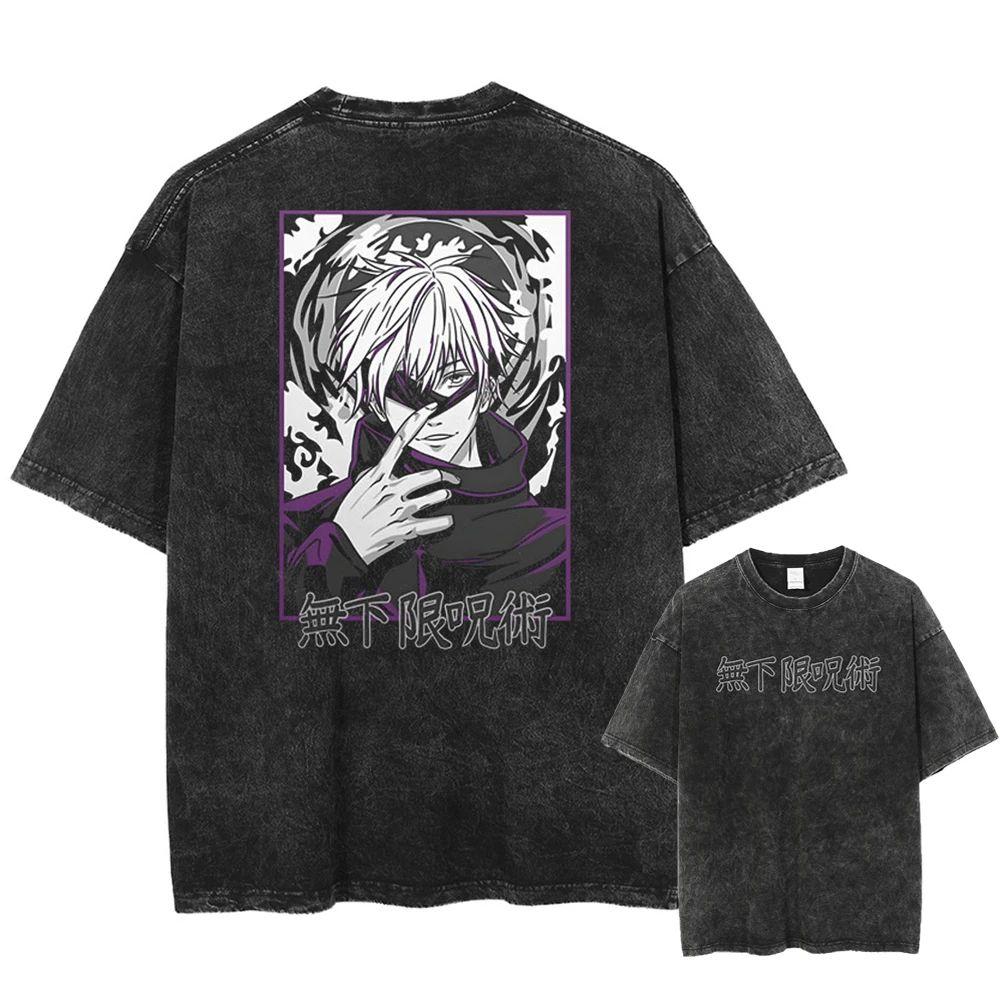 Anime Jujutsu Kaisen Printed Tshirt Mens and Womens Washed Tshirt High Quality Vintage Cotton Tshirt Harajuku YK Tops