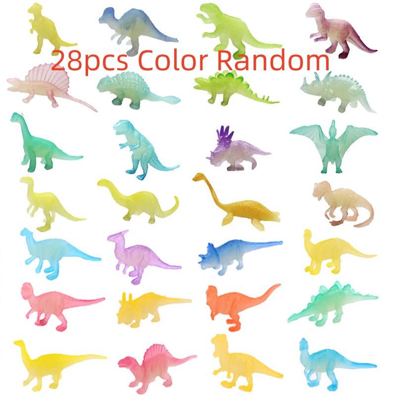 28Pcs Mini Luminous Dinosaurs Glow In The Dark Dino Toys   Boys And Girls  Cake Decorations   Birthday Gift Collectible Model