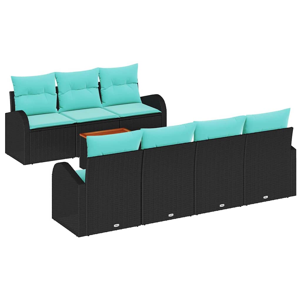 Garden Sofa Set 8 Pieces Black and Turquoise Poly Rattan