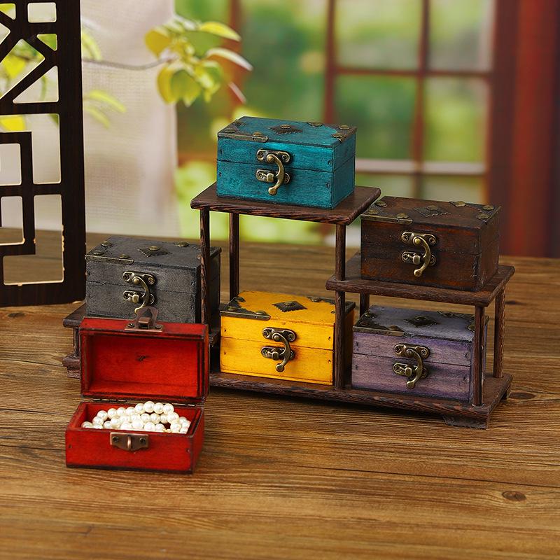 Retro Multi-Color Wooden Jewelry Box: Home Ornament & Escape Room Prop