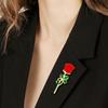 [Holiday Joy] Elegant Red Rose Brooch with Green Leaves - Stylish Alloy Lapel Pin, Perfect for Dresses, Sweaters, and Coats - Th