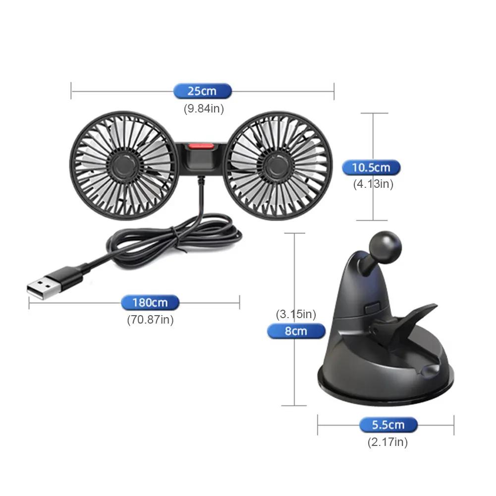 12V/24V SUV Car Seat Back Cooling Fan USB Charge Dual Head Fan 360 Degree Rotation Auto Headrest Ventilation Fan Neck Cooler