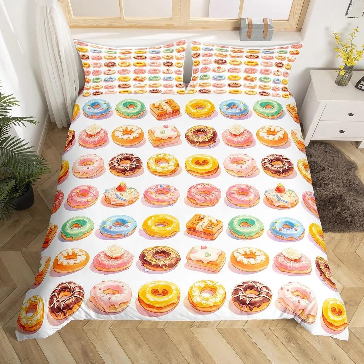 

Kawaii Donut Duvet Cover Set Colorful Sweet Doughnut Bedding Set Delicious Dessert Pink Purple Comforter Cover Girls Room Decor US Full(200x230cm)