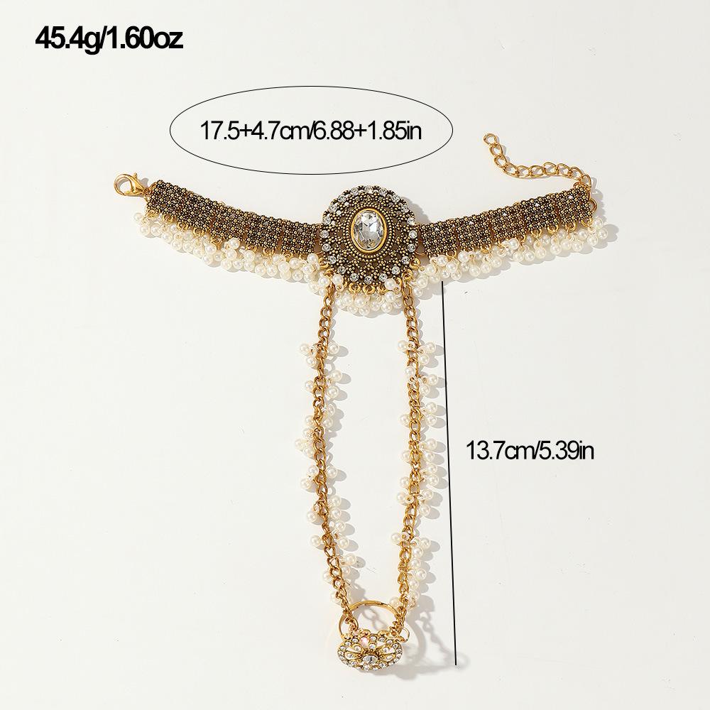 Bracelet Boho Rétro pour Femmes Pièce Unique Couleur Or Cristal Fleur Bague de Doigt Bracelets Zircon Gland Mariage Ethnique Indien Zircon