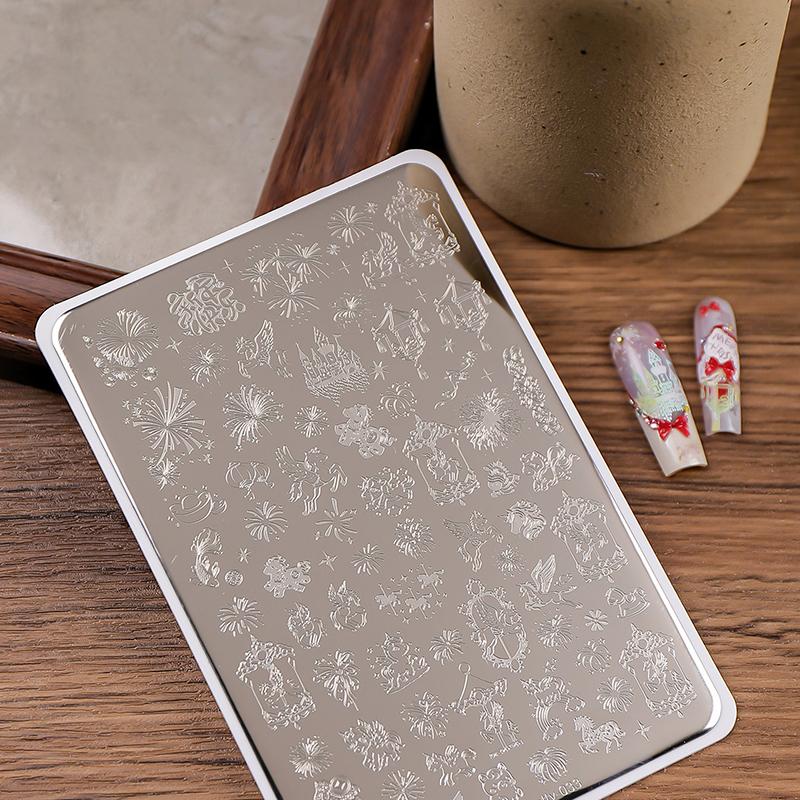 Stencils Print Nail Stencils Stainless Fireworks Nail Stamping Plates Celebration Holiday Year Horse Nail Art