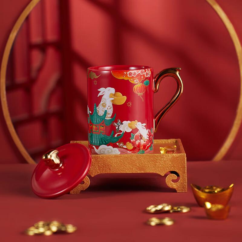 JINGREPUBLIC Zestaw Ceramicznych Kubków z Królikiem Pieniążków z Pokrywkami