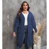 Damen Übergröße Locker Mittellang Laternenärmel V-Ausschnitt Doppeltasche Strick Cardigan Pullover