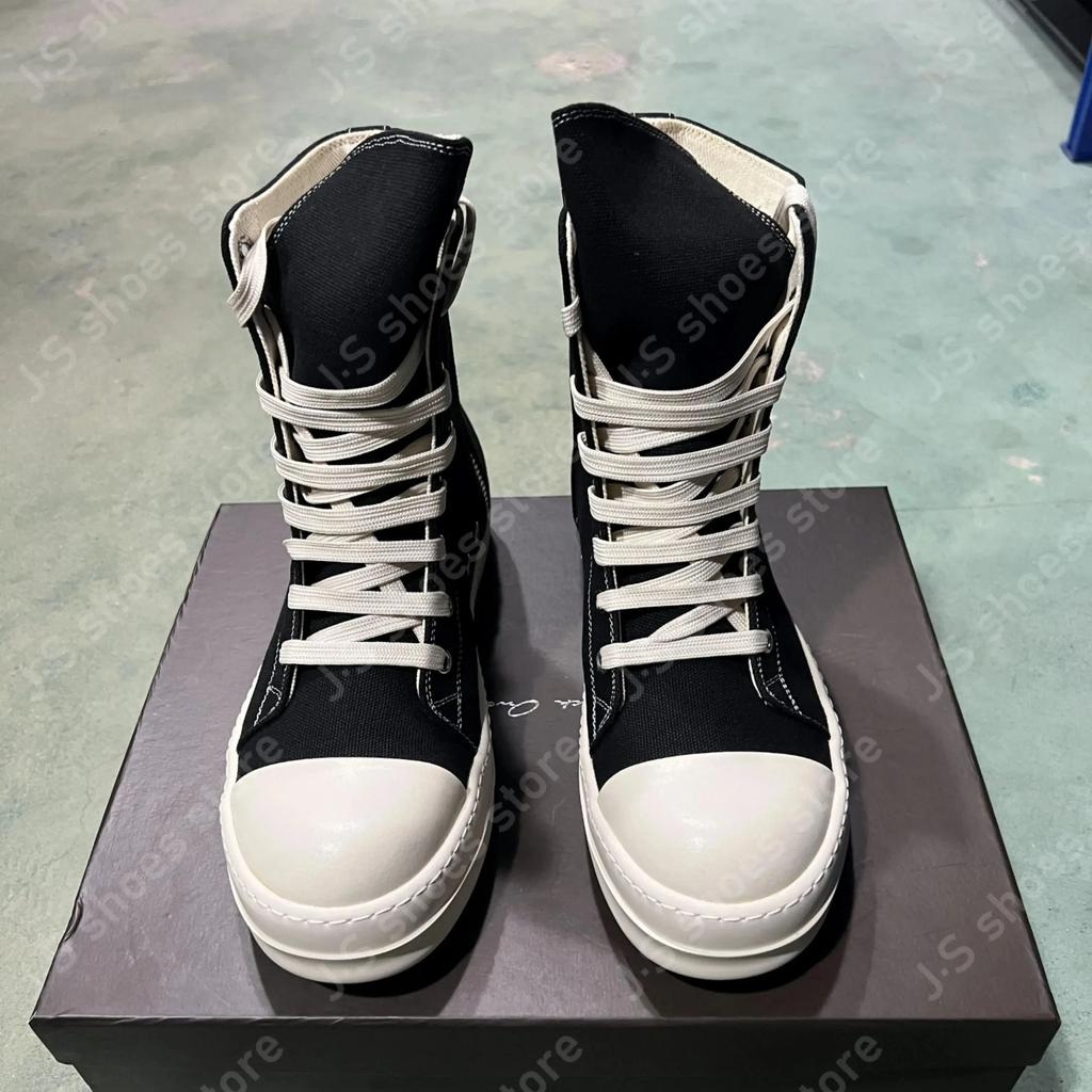 R-o Outdoor Black Canvas High Top Shoes Classic Design Men Shoe Boot White Thread Zipper Women Ankle Boots Casual Sneakers