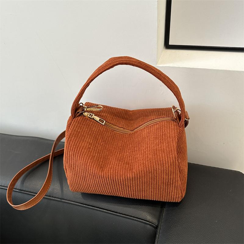 Fashionable Chic Simple Striped Corduroy Shoulder Crossbody Bag For Women