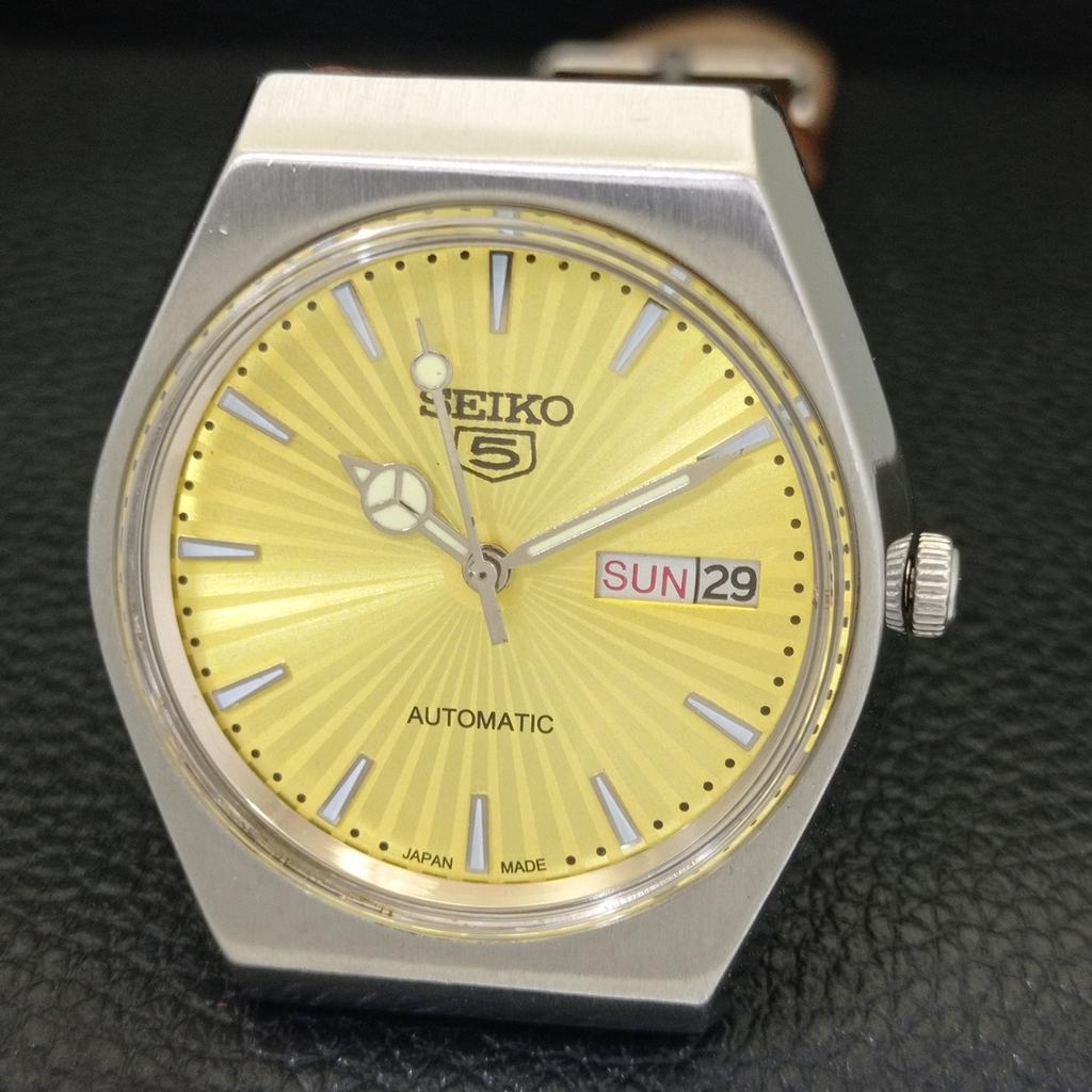 JAPAN VINTAGE SEIKO 5 AUTOMATIC 6309A MENS GOLDEN COLOR DIAL WATCH A701638-5 R206c-a701638
