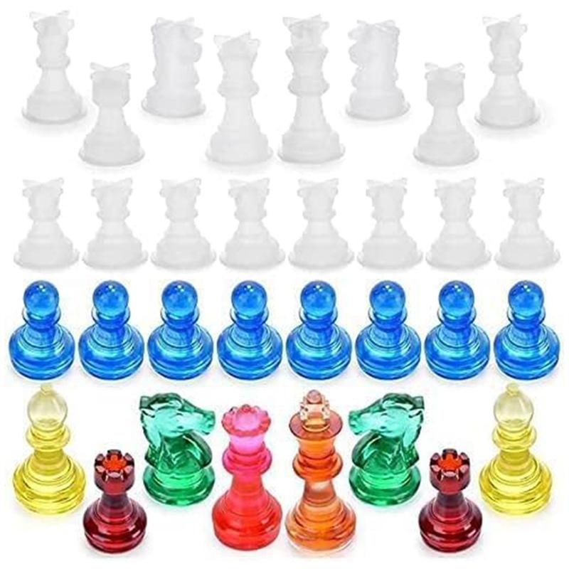 B97A-Chess Mold Set 16Pcs Chess For RESIN Silicone Mold For Epoxy-Casting Birthday Crystal Chess Casting Molds