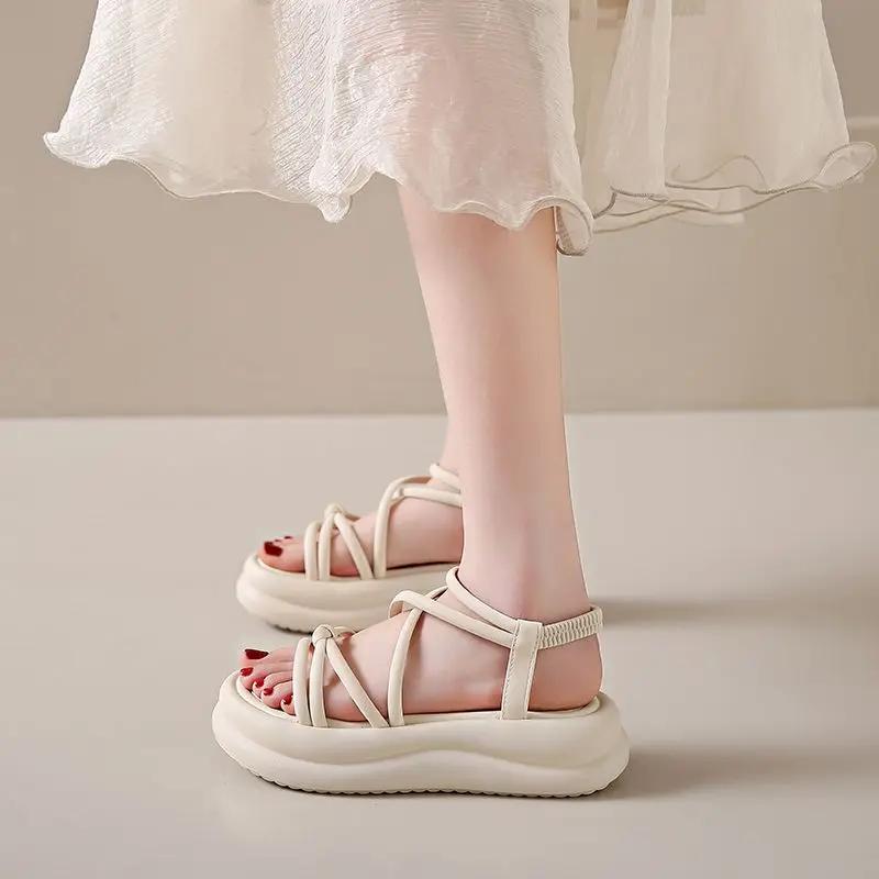 Roman Style Open Toe Women's Sandals Luxury Summer High Quality Low Price Ladies Shoes Sale 2025 Trending Korea Asian Size Shoe