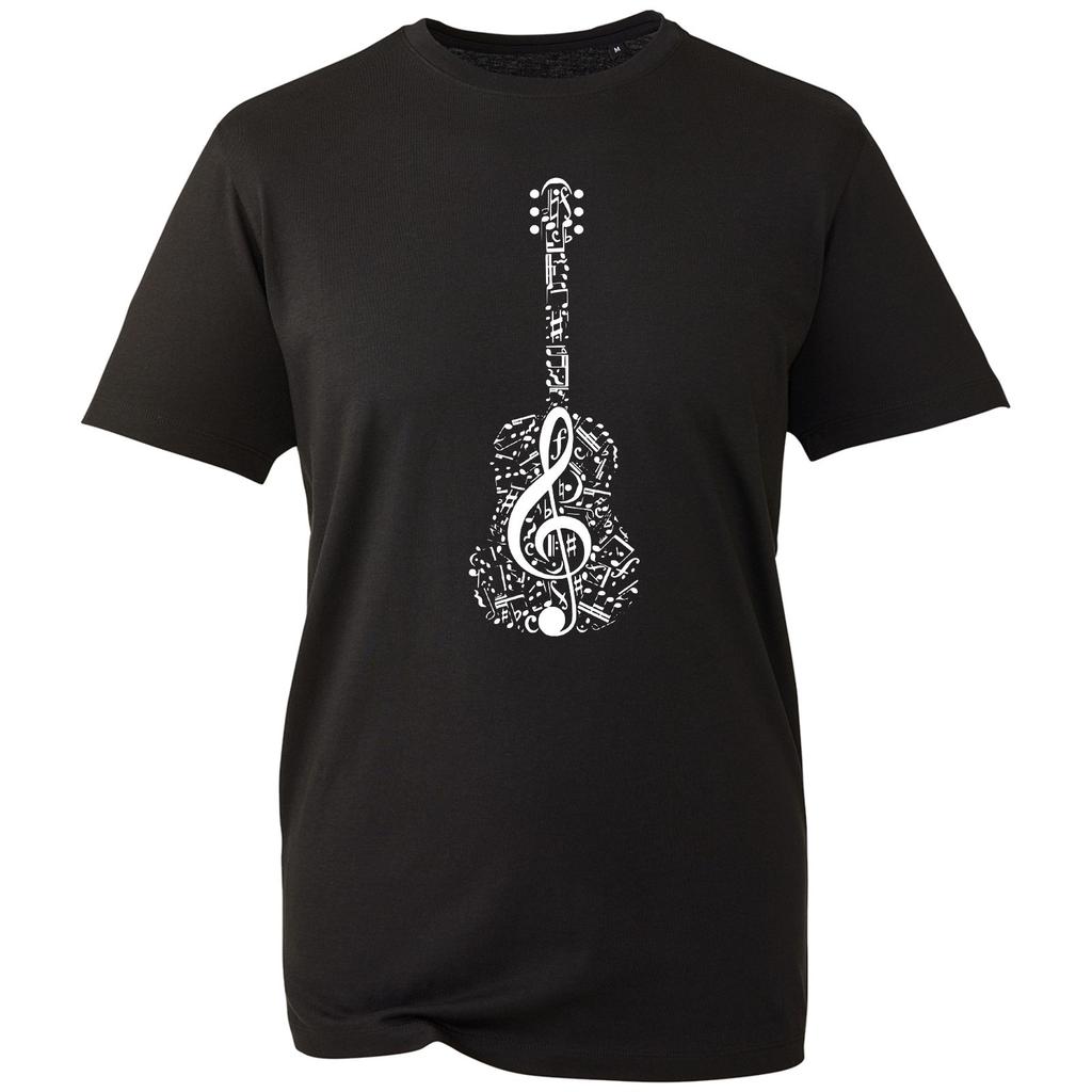 Acoustic Guitar Musical Note Artistic Musician Gift Unisex Black Cotton T-Shirt
