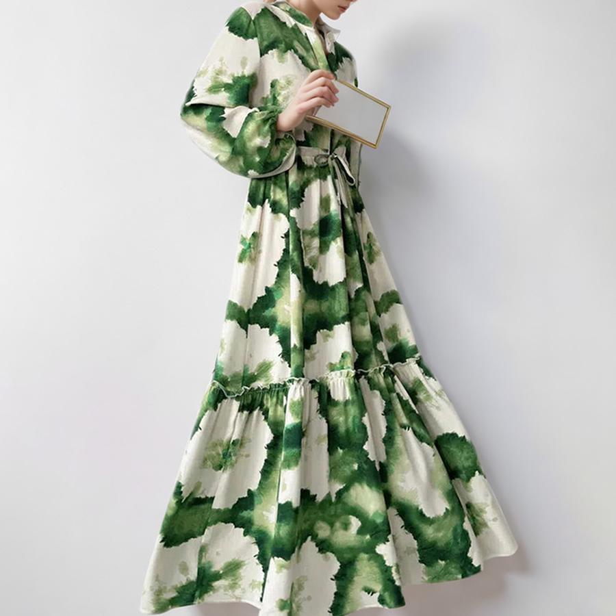 New Women's Fashion Printed Dress V-Neck Maxi Dress