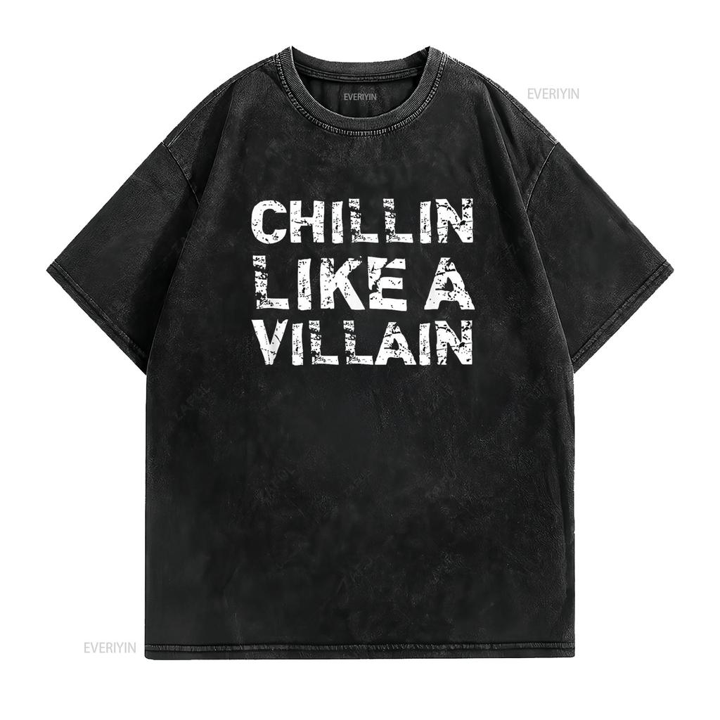 Chillin Like A Villain Vintage Distressed T Shirt vintage Washed designer clothes Unisex Stylish Slightly Casual Breathable
