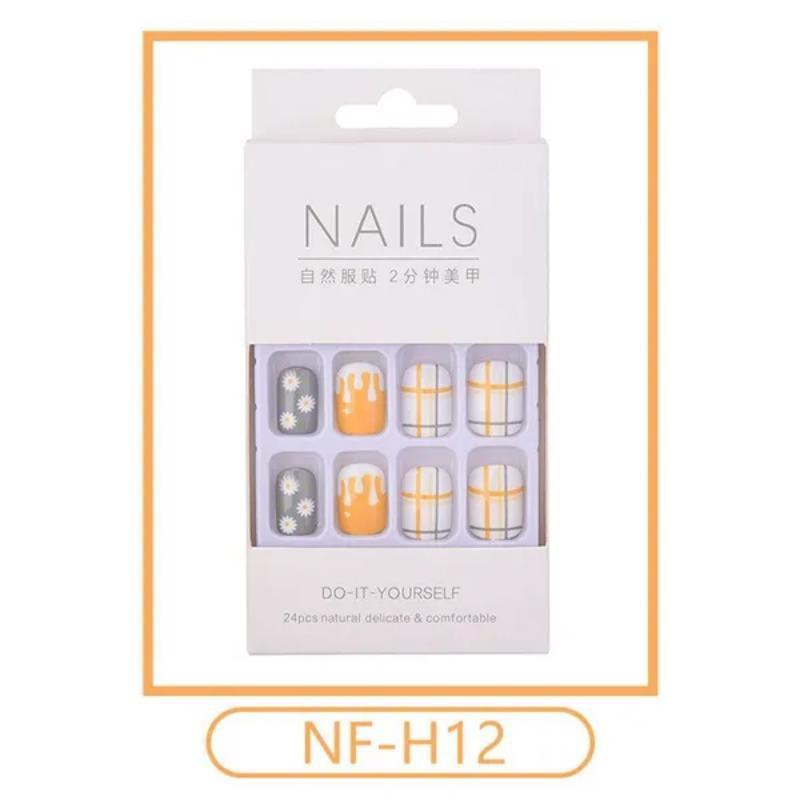 2023 Fake Nails Nail Coffin Stick Designs Box Short Square with Press Glue Tips Art Press On Set Full Cover Artificial