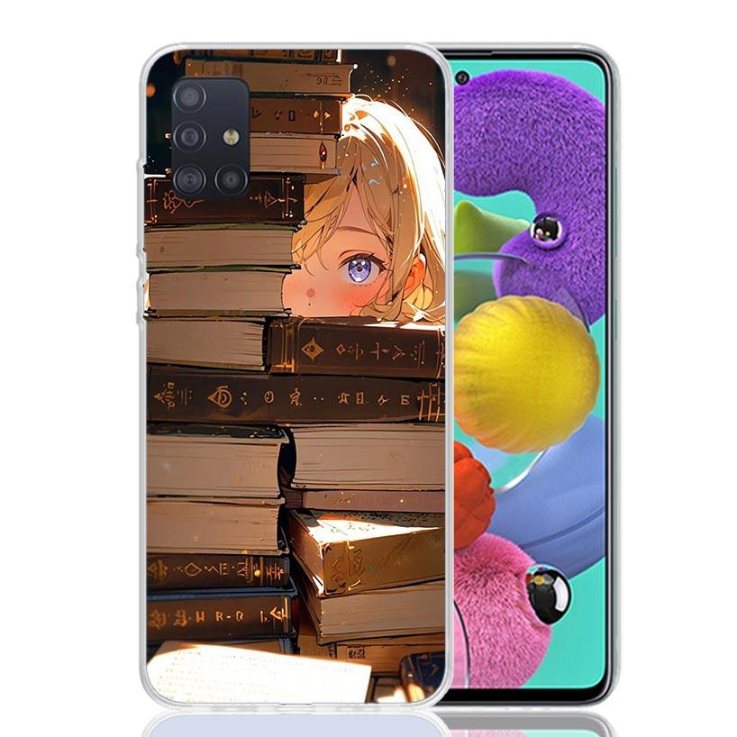 Read Books Illustration Reading Phone Case For Samsung Galaxy A52 A32 A22 A12 A02S A50S A30S A51 A31 AA71 Note 20 Ultra 10 S10 P